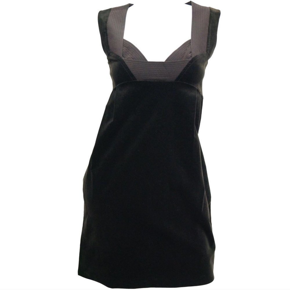 GUCCI Dress Brown Velvet Sheath Sexy Evening Dress Quilted Neckline w Pockets